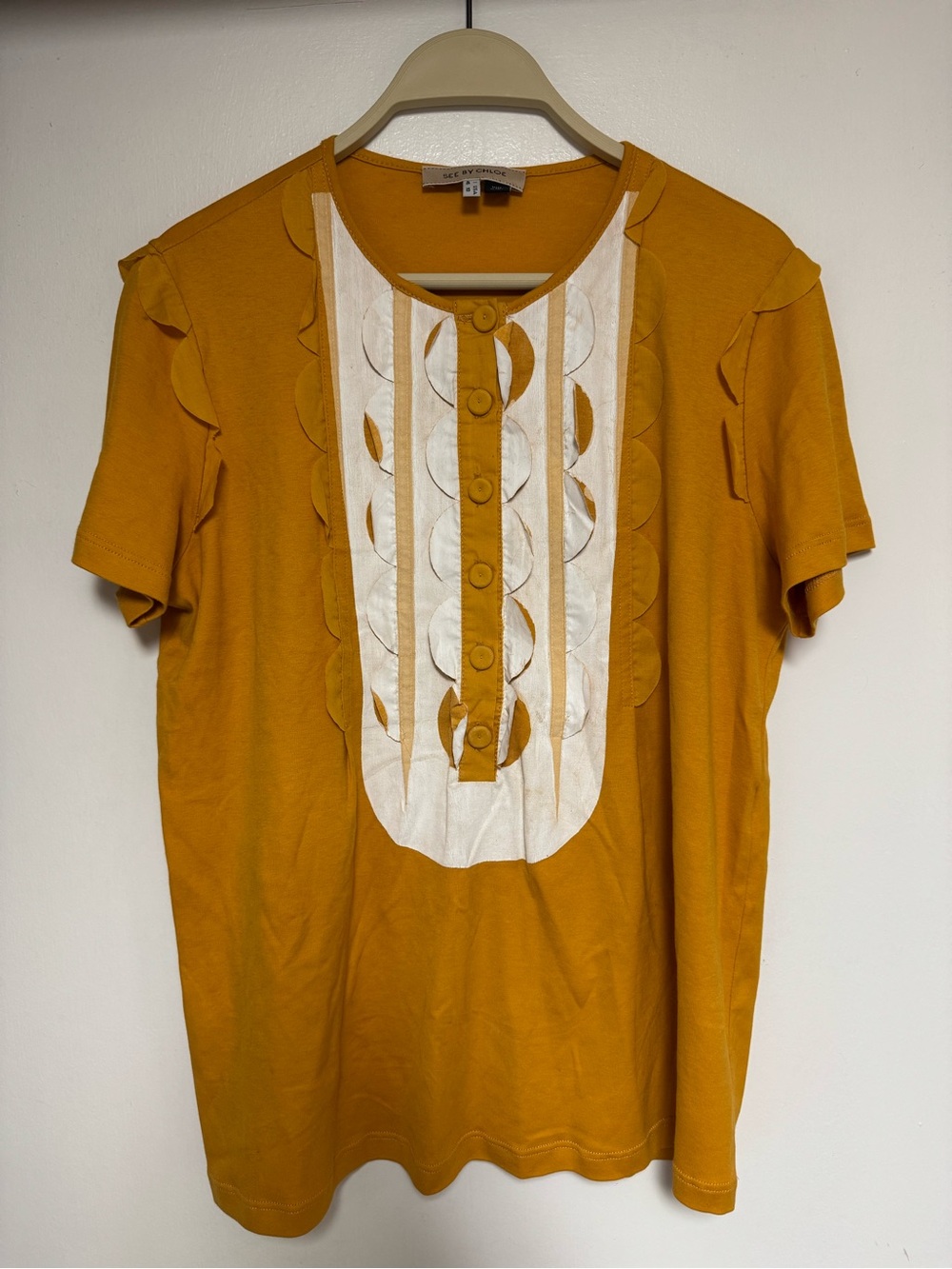 See By Chloé Mustard Short Sleeve Tee with Contrast Bib Vintage